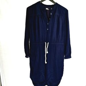 J Crew Ladies Long Sleeve Drawstring Waist Beachy Shirt Dress Navy Blue Size XS